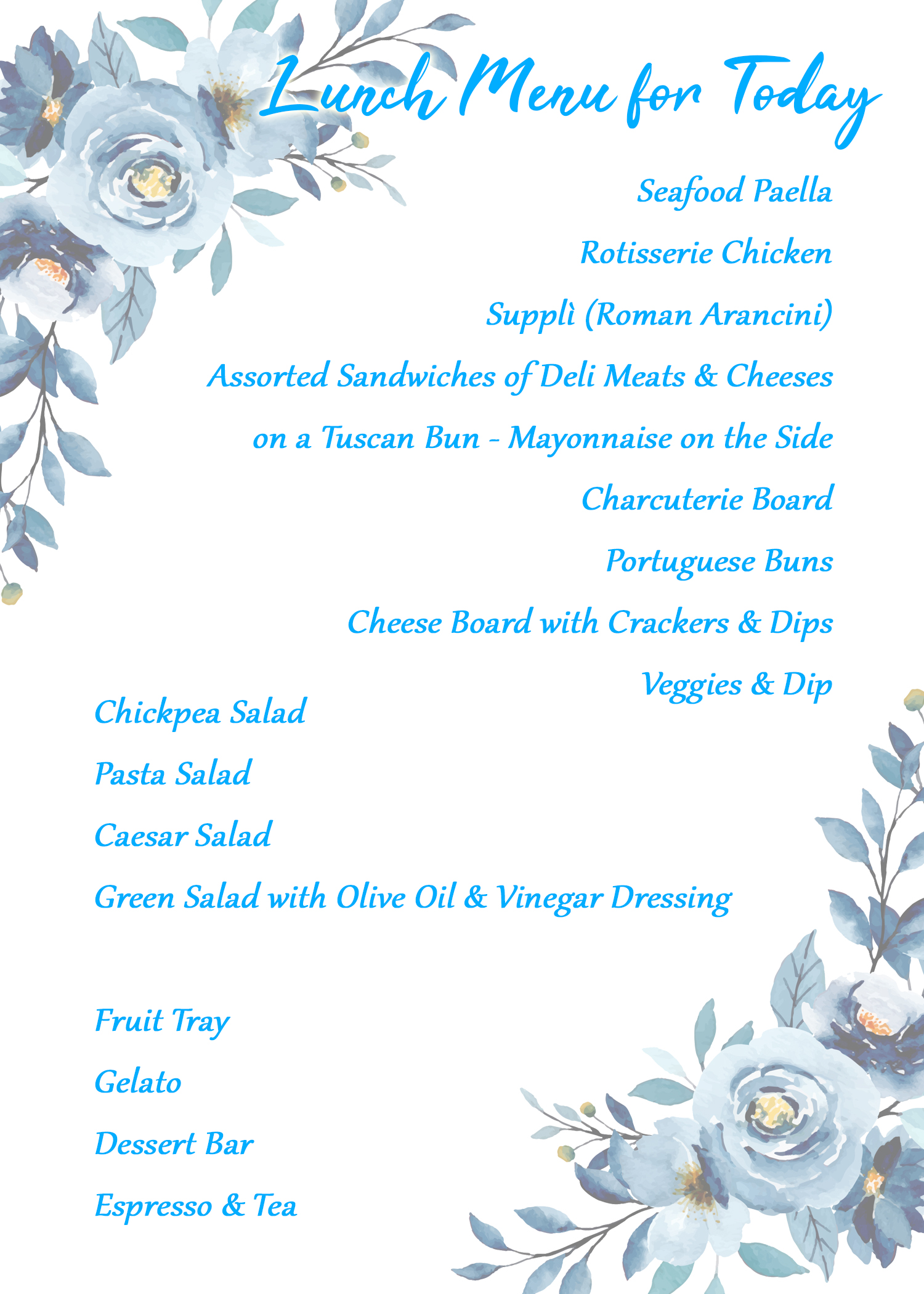 Baby Shower Menu